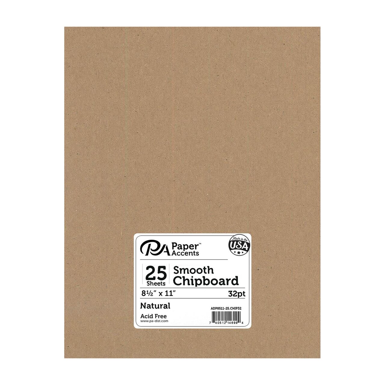 PA Paper Accents Chipboard Pack 8.5" x 11" Natural, XL Heavy 32 point, chipboard sheets for embellishment making, scrapbooking, printing, cutouts and crafts, 25 pieces
